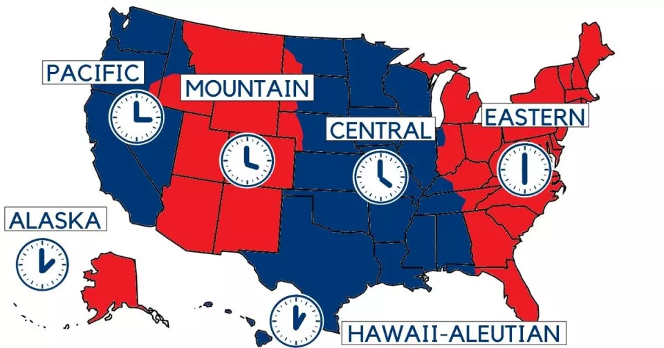 The time zones of the USA