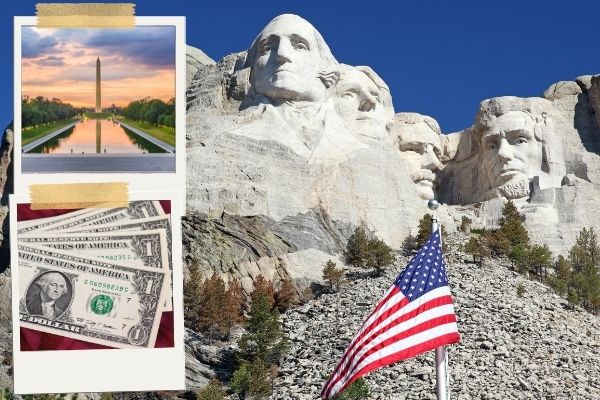 Mount Rushmore, Washington Monument, Dollarschein