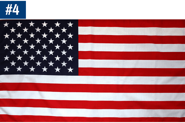 The American flag with its red stripes and white stars on a blue background.