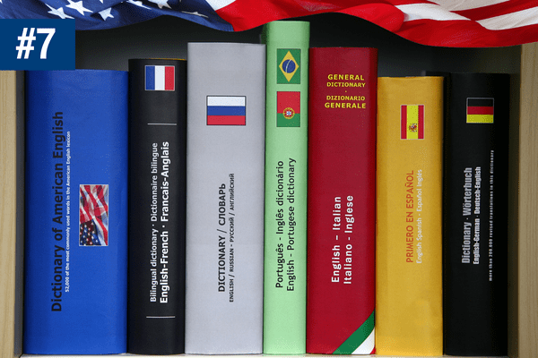 Dictionaries with different languages spoken in the USA.