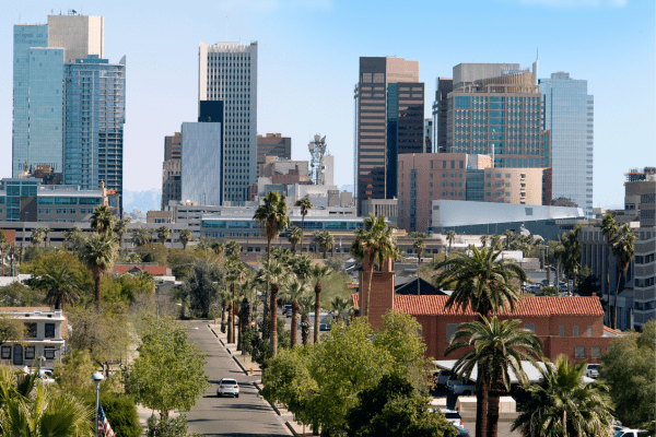 Palm trees and skyscrapers in Phoenix