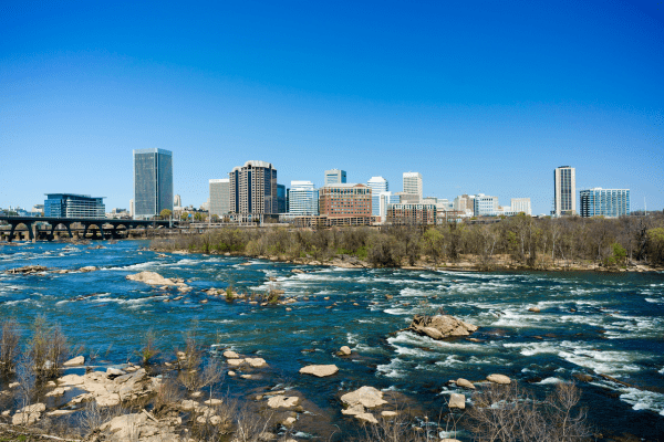 Richmond is located on a rushing river.