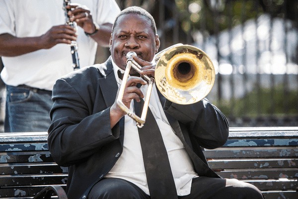 Jazz musician with a trumpet in New Orleans