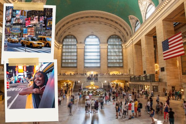 Grand Central Station and New York cabs