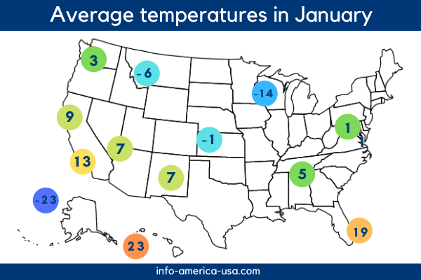 USA map temperatures January