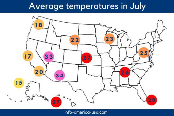 USA map temperatures in July